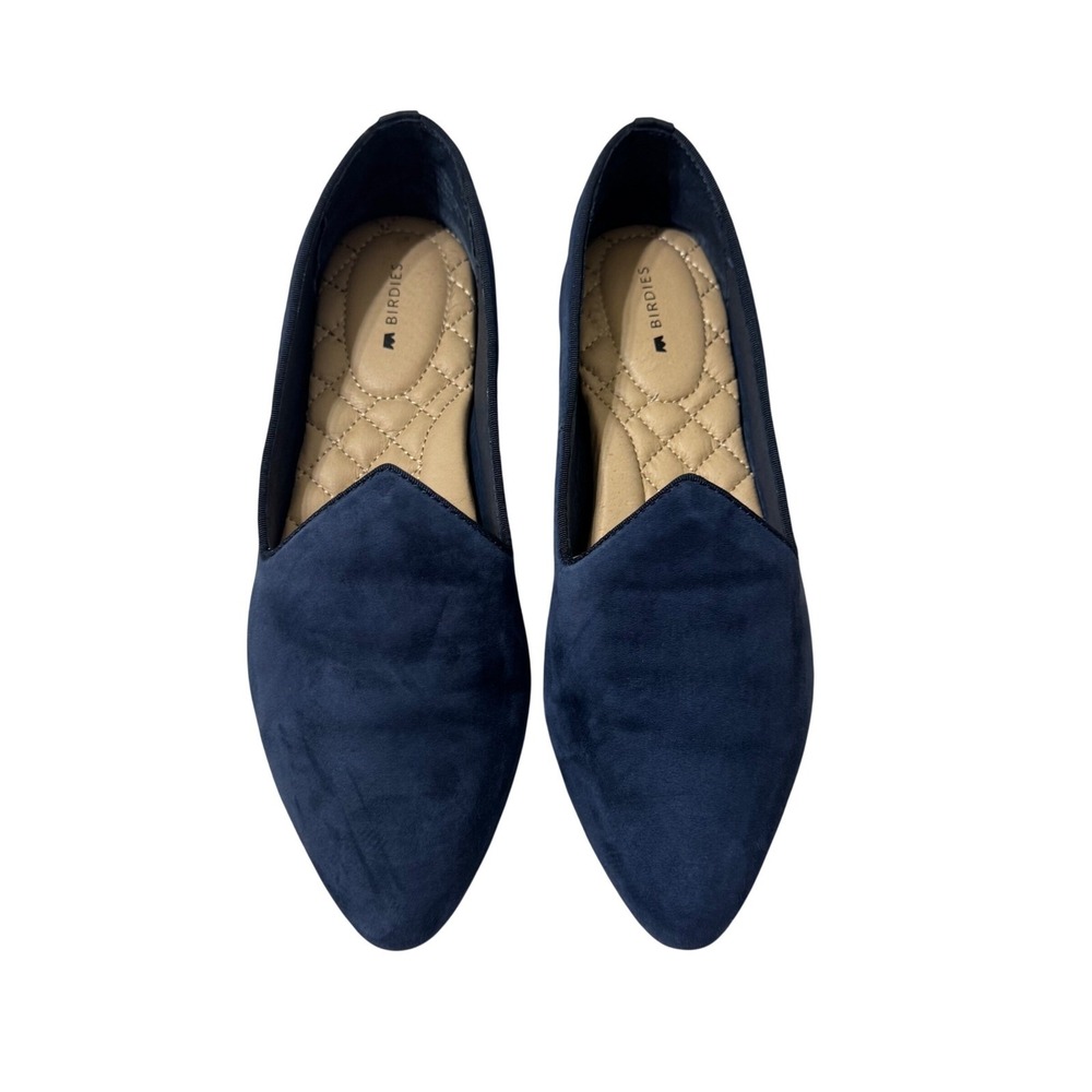 Birdies The Heron Loafers Womens 7 Navy Blue Suede Excellent Pointed Toe Flats - Picture 6 of 12